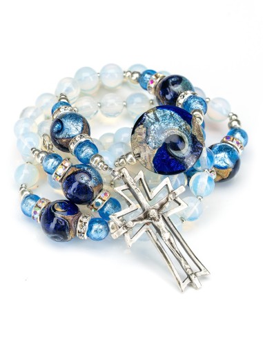 Sterling Silver Opalite Murano Glass Rosary Necklace | Vatican Gift