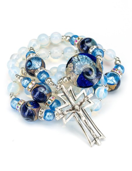 Sterling Silver Opalite Murano Glass Rosary Necklace | Vatican Gift