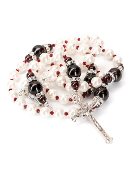 Sterling Silver Pearls Garnet Rosary | Vatican Gift