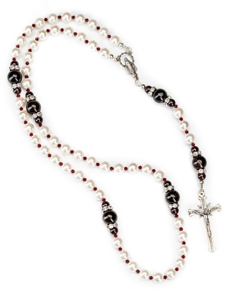 Sterling Silver Pearls Garnet Rosary | Vatican Gift
