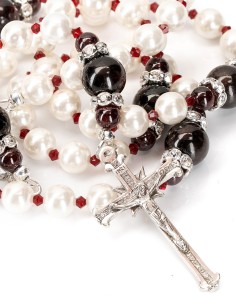 Sterling Silver Pearls Garnet Rosary