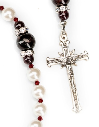 Sterling Silver Pearls Garnet Rosary