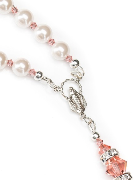 Sterling Silver Pearls Ancient Rose Crystal Rosary | Vatican Gift