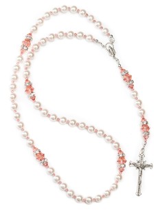 Sterling Silver Pearls Ancient Rose Crystal Rosary | Vatican Gift 2