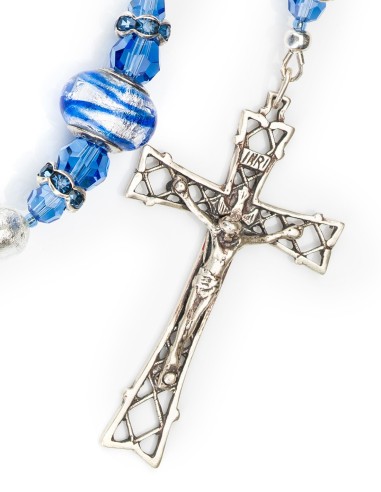 Sterling Silver Murano Glass Blue Sapphire Crystal Rosary