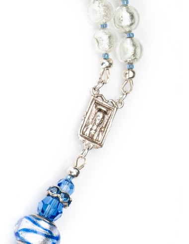Sterling Silver Blue Sapphire Crystal Murano Glass Rosary