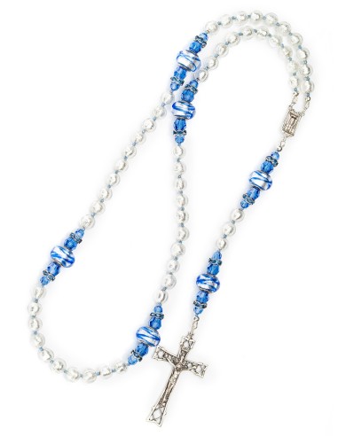 Sterling Silver Murano Glass Blue Sapphire Crystal Rosary