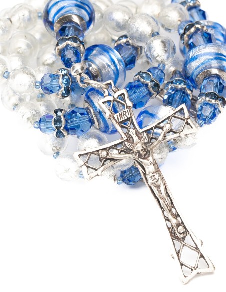 Sterling Silver Blue Sapphire Crystal Murano Glass Rosary