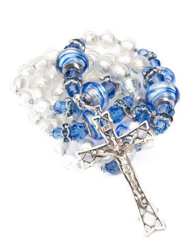 Sterling Silver Murano Glass Blue Sapphire Crystal Rosary