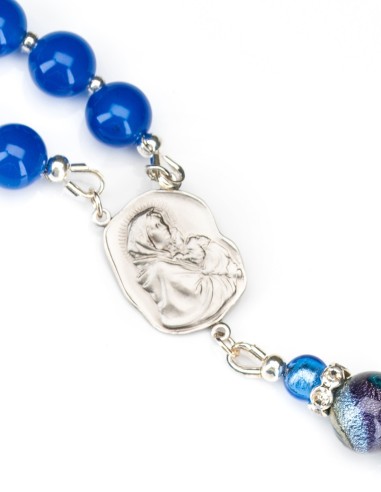 Sterling Silver Blue Agate Murano Glass Rosary | Vatican Gift