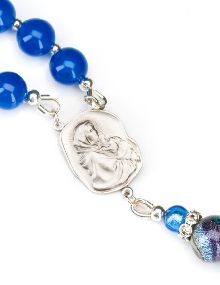 Sterling Silver Blue Agate Murano Glass Rosary | Vatican Gift