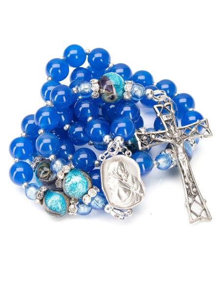 Sterling Silver Blue Agate Murano Glass Rosary | Vatican Gift