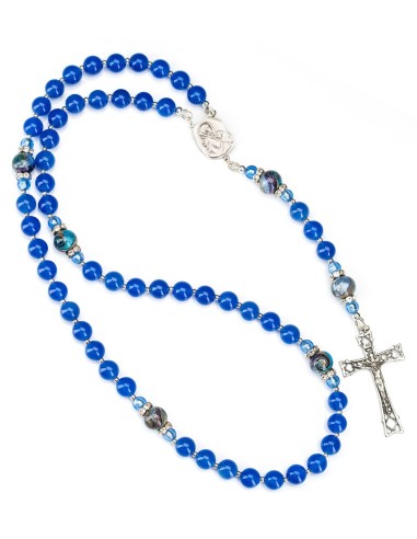 Sterling Silver Blue Agate Murano Glass Rosary | Vatican Gift