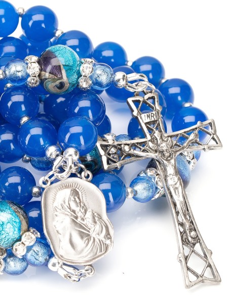 Sterling Silver Blue Agate Murano Glass Rosary