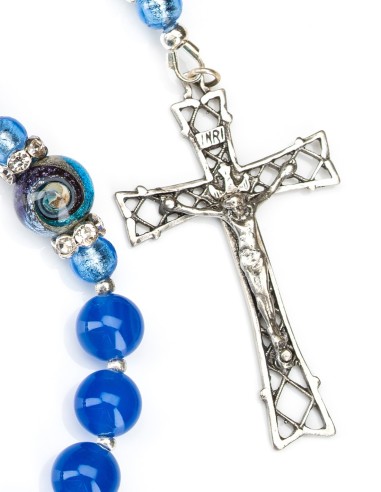 Sterling Silver Blue Agate Murano Glass Rosary | Vatican Gift