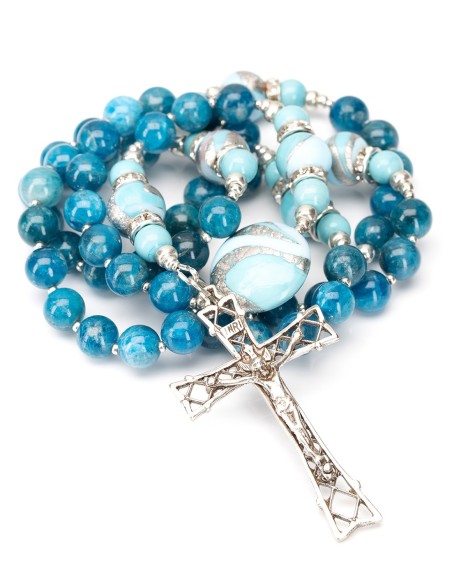 Sterling Silver Apatite Murano Glass Rosary Necklace