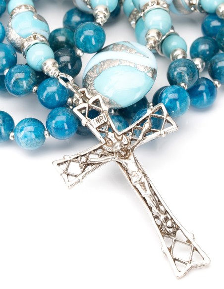 Sterling Silver Apatite Murano Glass Rosary Necklace