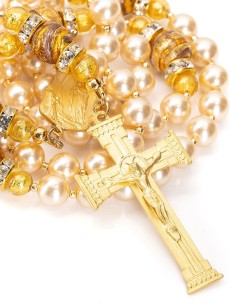 Gold Plated Sterling Silver Pearls Murano Glass Rosary