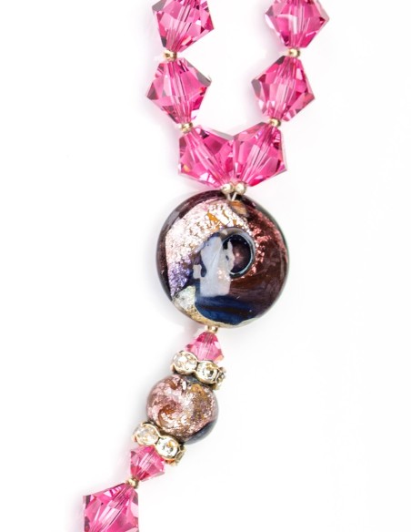 Sterling Silver Intense Pink Crystal Murano Glass Rosary Necklace | Vatican Gift Sterling Silver Intense Pink Crystal Murano Glass Rosary Necklace | Vatican Gift