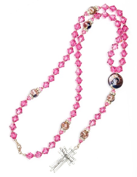 Sterling Silver Intense Pink Crystal Murano Glass Rosary Necklace | Vatican Gift Sterling Silver Intense Pink Crystal Murano Glass Rosary Necklace | Vatican Gift