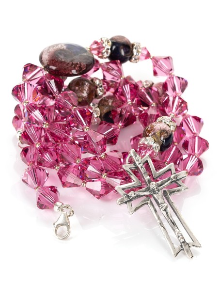 Sterling Silver Intense Pink Crystal Murano Glass Rosary Necklace | Vatican Gift Sterling Silver Intense Pink Crystal Murano Glass Rosary Necklace | Vatican Gift