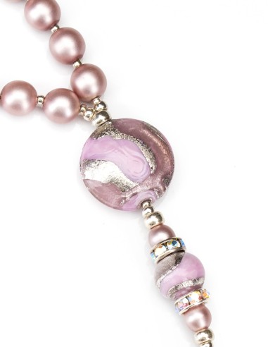 Sterling Silver Purple Satin Pearls Murano Glass Rosary Necklace | Vatican Gift