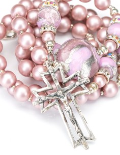 Sterling Silver Silk Purple Pearls Murano Glass Rosary Necklace