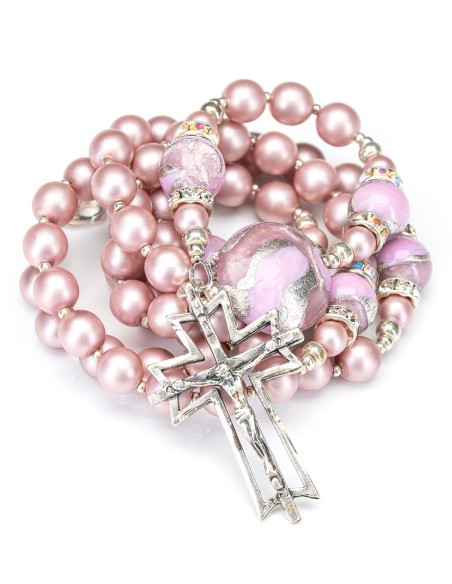 Sterling Silver Purple Satin Pearls Murano Glass Rosary Necklace | Vatican Gift Sterling Silver Purple Satin Pearls Murano Glass Rosary Necklace | Vatican Gift