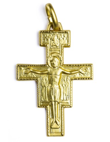Gold Plated St. Damiano Crucifix Pendant