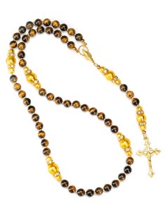 Gold Plated Sterling Silver Tiger’s Eye Murano Glass Rosary 2