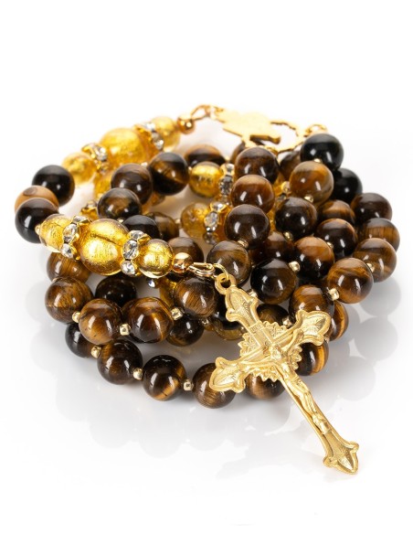 Gold Plated Sterling Silver Tiger’s Eye Murano Glass Rosary | Vatican Gift