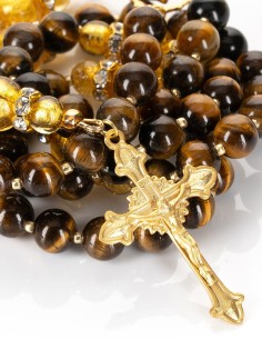 Gold Plated Sterling Silver Tiger’s Eye Murano Glass Rosary