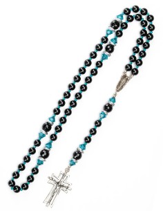 Sterling Silver Black Onyx Light Blue Crystal Rosary 2