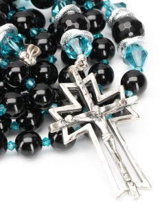 Sterling Silver Black Onyx Light Blue Crystal Rosary