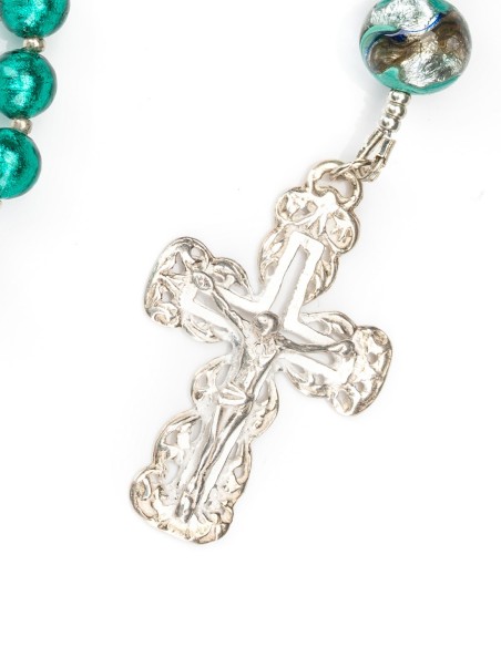 Sterling Silver Emerald Green Murano Glass Rosary Necklace | Vatican Gift