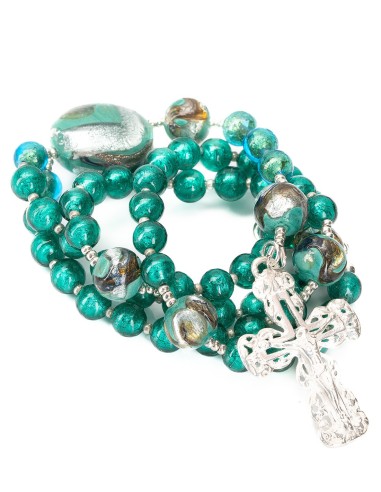 Sterling Silver Emerald Green Murano Glass Rosary Necklace | Vatican Gift
