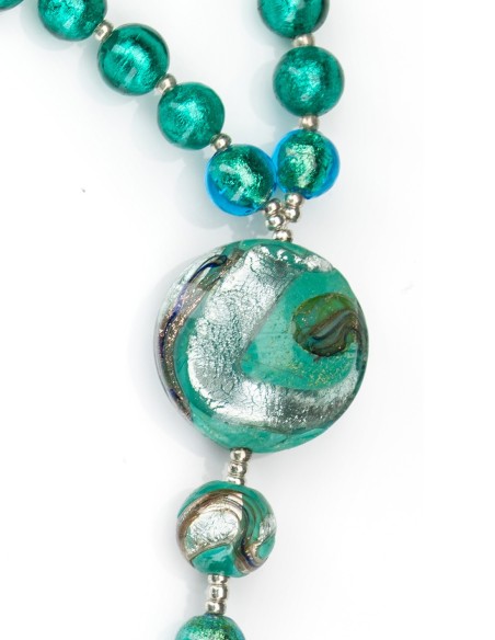Sterling Silver Emerald Green Murano Glass Rosary Necklace | Vatican Gift