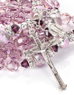 Sterling Silver Light Purple Crystal Murano Glass Rosary
