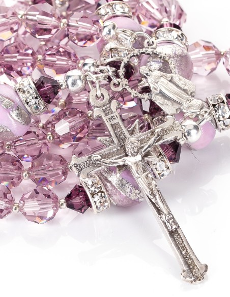 Sterling Silver Light Purple Crystal Murano Glass Rosary