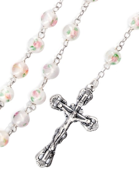 White Murano Glass Rosary - Baroque Crucifix White Murano Glass Rosary - Baroque Crucifix
