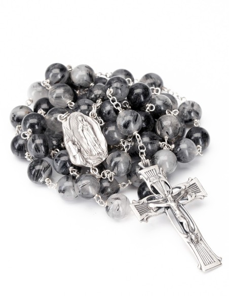 Sterling Silver Black Rutilated Quartz Rosary