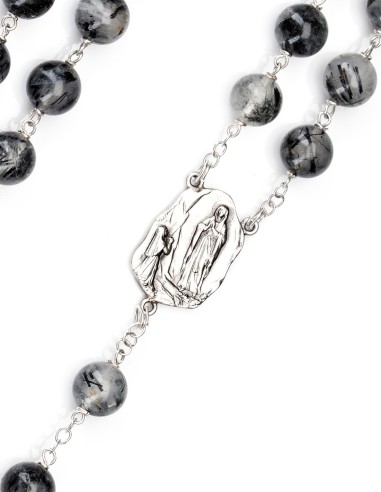 Sterling Silver Black Rutilated Quartz Rosary