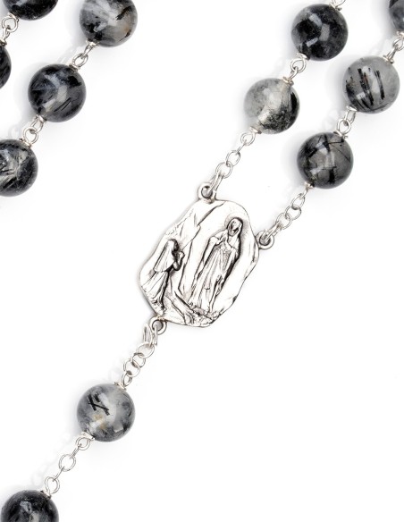 Sterling Silver Black Rutilated Quartz Rosary
