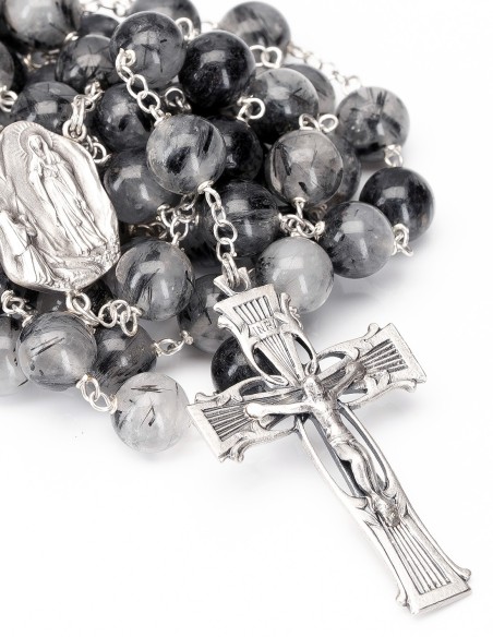 Sterling Silver Black Rutilated Quartz Rosary
