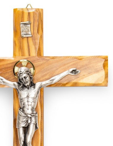 Olive Wood Crucifix Carved Edges Halo