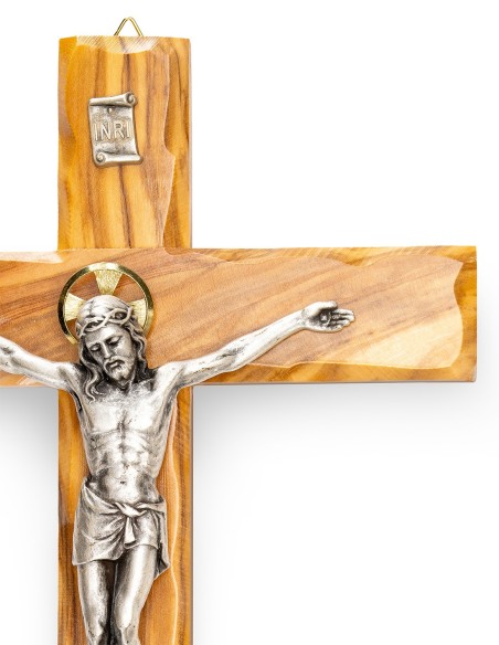 Olive Wood Crucifix Carved Edges Halo