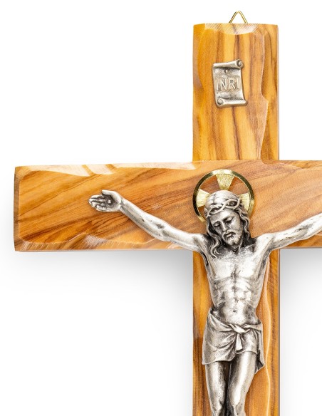 Olive Wood Crucifix Carved Edges Halo