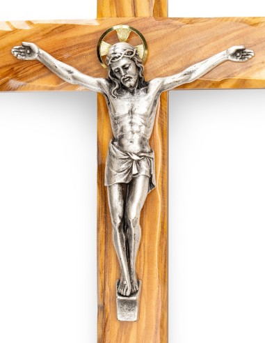 Olive Wood Crucifix Carved Edges Halo