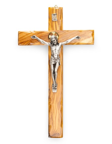 Olive Wood Crucifix Carved Edges Halo