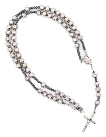 Sterling Silver Hematite Rosary Necklace Bracelet Set